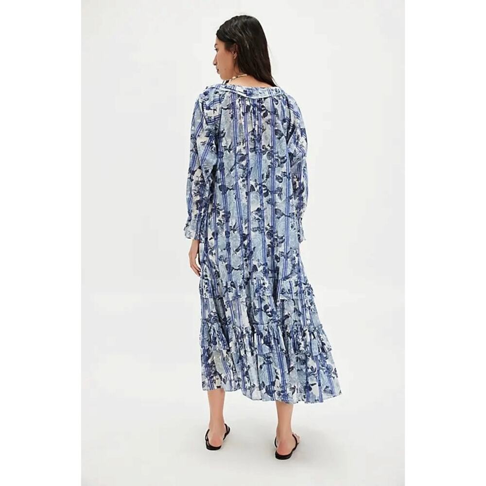 Free People Dainty Ruffle Cottage Garden Wonders Maxi Dress in Blue Combo XL - Picture 2 of 12